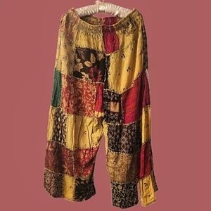 🏵Handmade Boho Patchwork Wide-Leg Pants In Yellow Multicolor